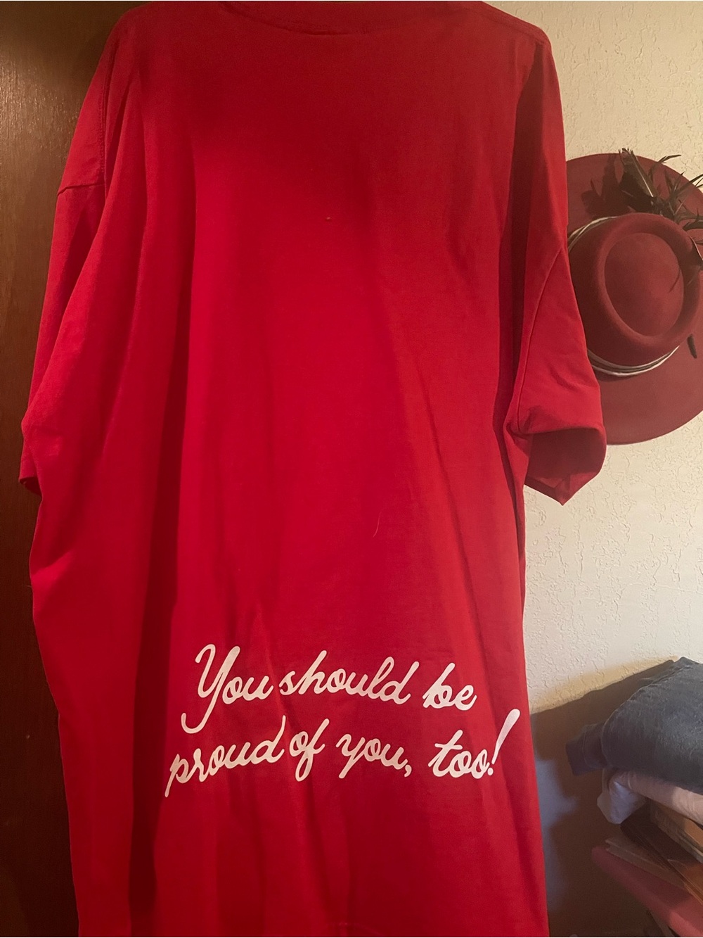 Dressed in LALA Red Short Sleeve Tee with Positive Script